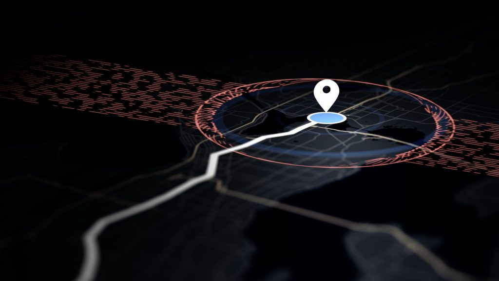 Dark blue background with map pin. Concept of security background.